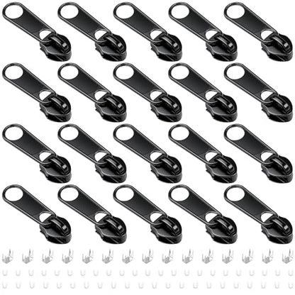 20Pcs Zipper Repair Kit Zippers Replacement 5# Zipper Pull Rescue Kit for Clothing Jackets Purses Luggage Backpacks (20 Count)