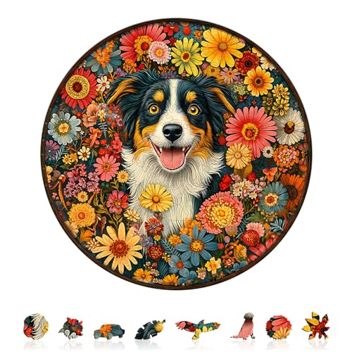 Dog Puzzles Mandala Vibrant Floral Unique Puzzle Adults Gifts for Women Men Wooden 100 Pieces 8.5 * 8.5in Wall Decor