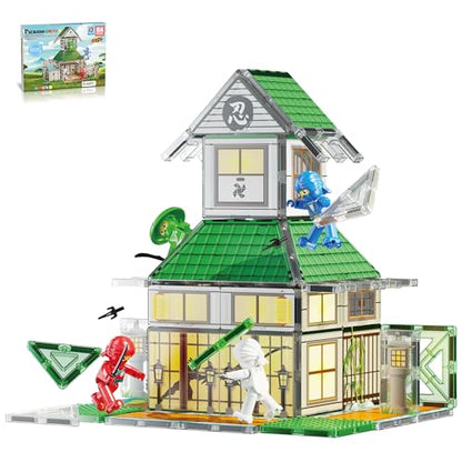 Magnet Tile Building Blocks Ninja Dojo House Theme STEM Playset with 4 Character Action Figure Ninjas Weapon Accessories Magnetic Tiles Educational Toy Pretend Play Toddlers Ages 3+ PTQ07 (10 count)