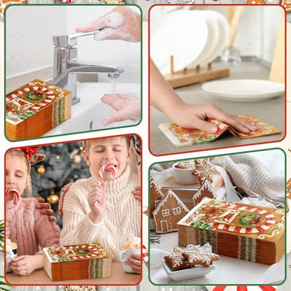 100 Pcs Christmas Guest Napkins 2 Ply Gingerbread Man Disposable Paper Napkins for Decoupage Xmas Tree Decorative Gingerbread Man Christmas Cocktail Guest Hand Towel for Party Table Dinner Bathroom (100 Count)
