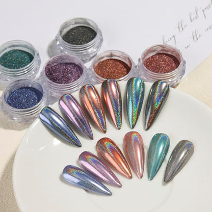 12 Colors Holographic Nail Powder (2.7 Ounce)