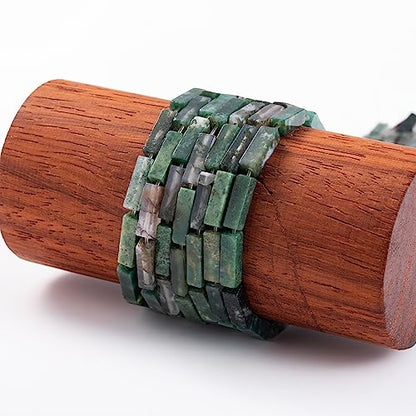Natural Moss Agate Rectangle Tube Beads 4x13mm 38cm (28 Count)