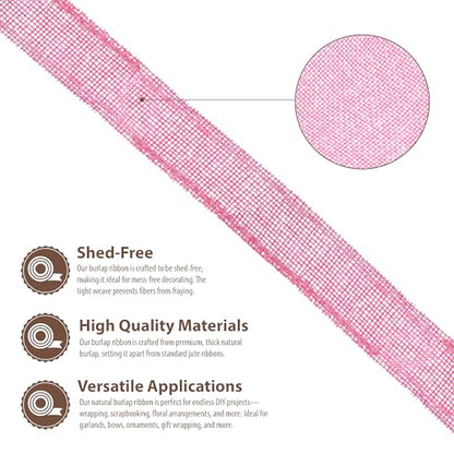 1 Inch Wide Pink Burlap Ribbon for Crafts (60 Feet)