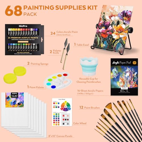 68PCS Acrylic Paint Canvas Set for Adults with 24 Paint for Beginner