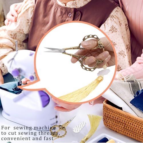 4.5Inch Embroidery Stainless Steel Scissors with Leather Cover Tassel DIY Tools Dressmaker Small Shears Precision for Crafting Thread Cutting Sewing DIY Artwork Housework