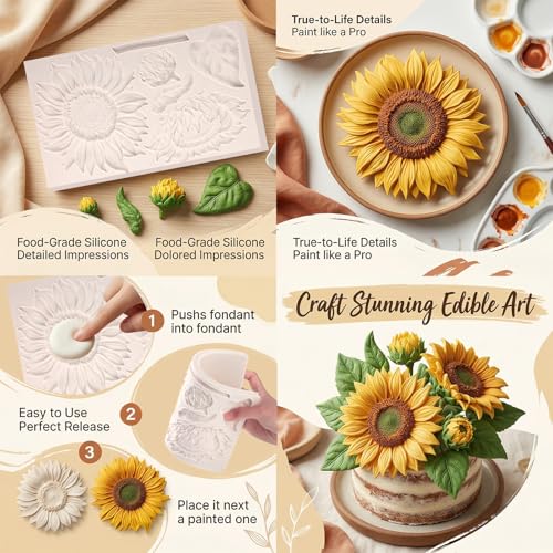 Oversized Sunflower Silicone Mold Leaves Fondant Mold
