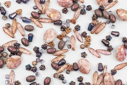 2.1oz (60 g) Mix of Unique Czech Bohemia Glass Pressed Beads, Matte and Glossy, Hand Made, Antique Copper Pink (2.1164 Ounce)