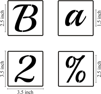 2.5 Inch Alphabet Letter Stencils for Painting - 70 Pack Letter and Number Stencil Templates with Signs for Painting on Wood, Reusable Cursive Letters Stencils for Chalkboard Wood Signs & Wall Art