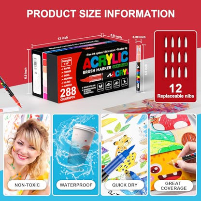 Acrylic Paint Markers for Coloring 288 Colors with 30% More Ink (288 Count)