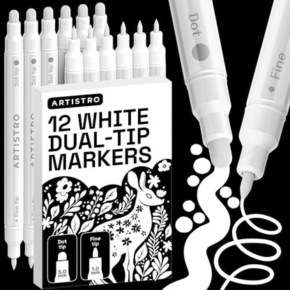 White Dual Tip Acrylic Paint Marker Pens (12 Count)