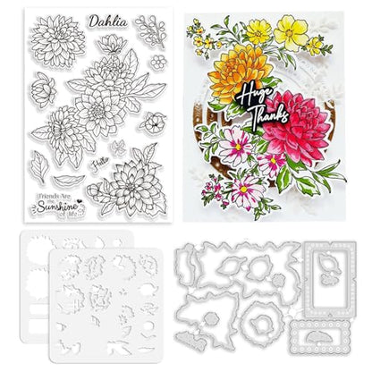 Realistic Dahlia Layering Stencils Set for Card Making
