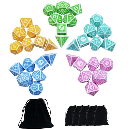 Retro Polyhedral Dice Sets with Pouches for D&D DND RPG MTG Dungeon and Dragons Table Board Roll Playing Games D4 D6 D8 D10 D% D12 D20