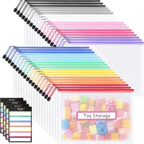 36 Pack Mesh Zipper Pouch with Sticky Labels (36 Count)
