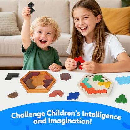 4 Pack Wooden Hexagon Puzzle (4 Count)