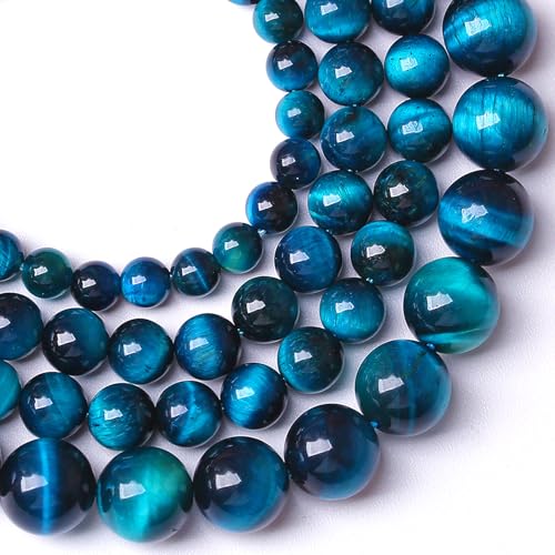 6MM 60pcs Natural Royal Blue Tiger Eye Stone Energy Healing Beads Round Loose Beads for Jewelry Making Bracelet 1 Strands 16"