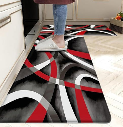 Kitchen Mats for Floor red Kitchen Rugs Modern Abstract Circle Anti Fatigue Kitchen Mats Waterproof Floor Mats Cushioned Non