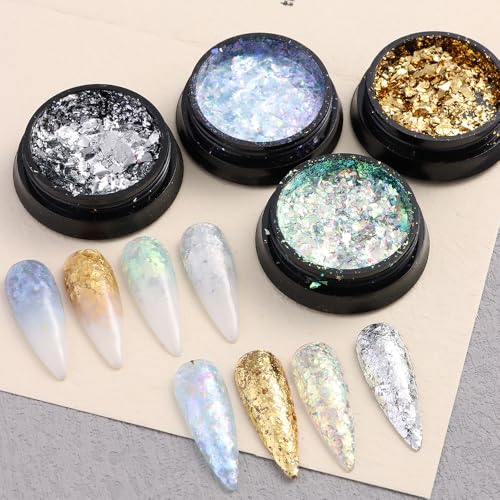 24 Jars Chrome Nail Powder Metallic Mirror Effect Pigment Iridescent Aurora Mermaid Pearl Glitter Dust (8.18 Ounce)