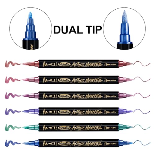 12Colors Metallic Paint Markers Brush and Fine Dual (12 Count)