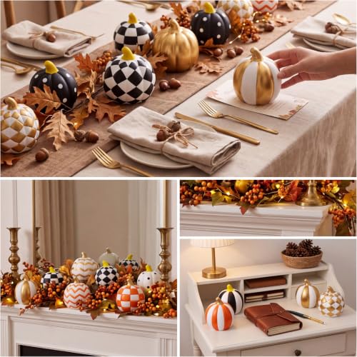 12 Set Fall Pumpkin Ceramics to Paint Autumn Pumpkin Ready to Paint Your Own Ceramic Pumpkins Statues DIY Unpainted Ceramics Paintable Fall Thanksgiving Figurines Kit Craft with Brush Palette