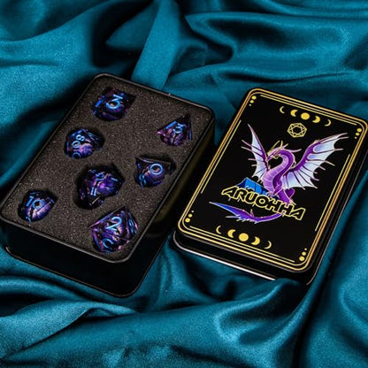DND Resin Dice Dragon Eye Dice Liquid Core Purple Sharp Edged Dice Set with Gift Box
