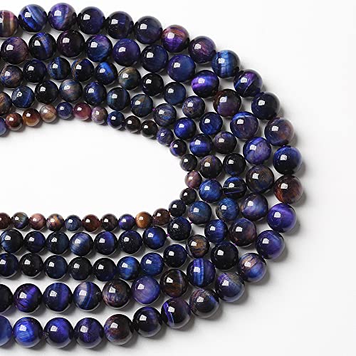 32pcs 12mm Natural Starry Sky Purple Tiger Eye Stone Beads Gemstone Round Loose Beads for Jewelry Making DIY Bracelet (16 Count)