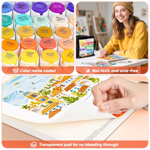 Alcohol Markers 100 Colors Dual Tip Fine & Chisel Art Markers Pens (100 Count)