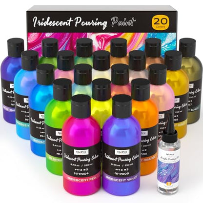 20 Colors Iridescent Metallic Acrylic Pour Paint Supplies Kit 8.45oz (169 Fl Oz)