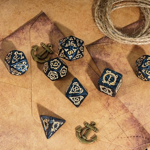 7 Die DND Dice Set Dragon Pattern Polyhedral Die with Leather Bag (7 Count)