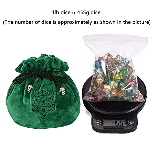 Large Dice Bag D&D with Pockets Green Dice Storage Bag D20 Pattern (20.4 Ounce)