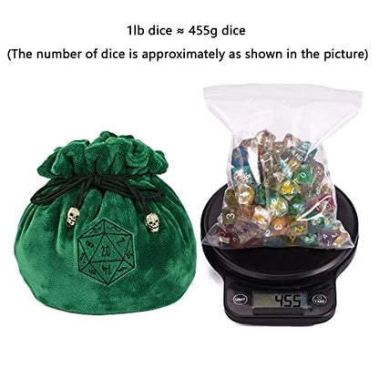 Large Dice Bag D&D with Pockets Green Dice Storage Bag D20 Pattern (20.4 Ounce)
