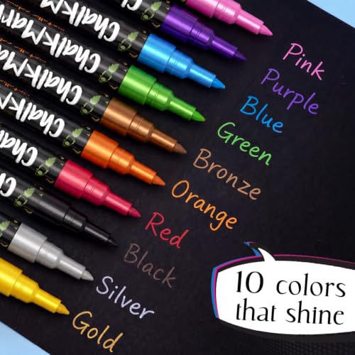 10 Extra Fine Tip Metallic Chalk Markers for Blackboard
