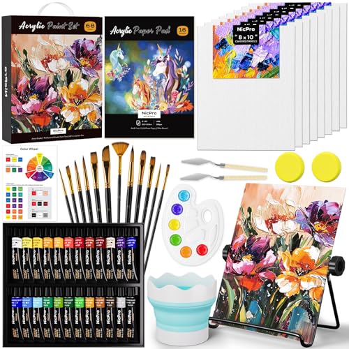 68PCS Acrylic Paint Canvas Set for Adults with 24 Paint for Beginner