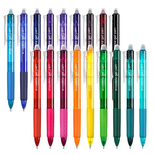 18 Colors Retractable Erasable Gel Pens Clicker (18 Count)
