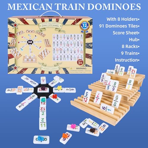 Mexican Train Dominoes Set Double 12 with Numbers