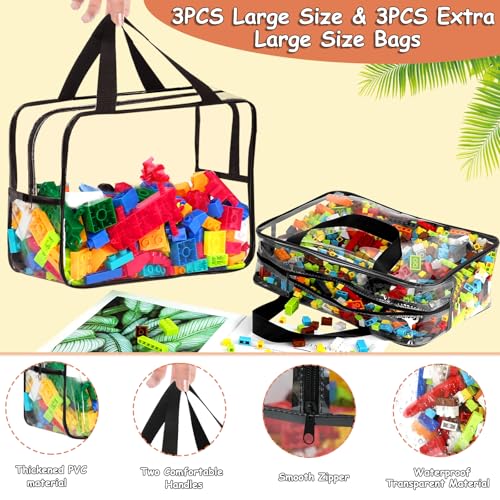 6 Large Toy Storage Bags with Labels Reusable Clear Toy Organizer 3L & 3XL (6 Count)