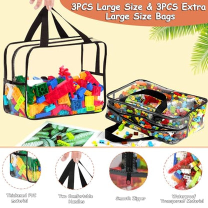 6 Large Toy Storage Bags with Labels Reusable Clear Toy Organizer 3L & 3XL (6 Count)