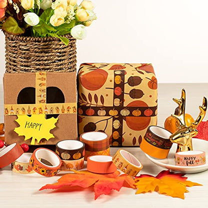 12 Rolls Fall Washi Tape Thanksgiving Autumn Maple Leaves Pumpkin Gnome Masking Washi Tape 15mm Thanksgiving Harvest Decorative Tape Sticker for Scrapbook Journal DIY Craft Gift Wrapping (196.85 Foot)