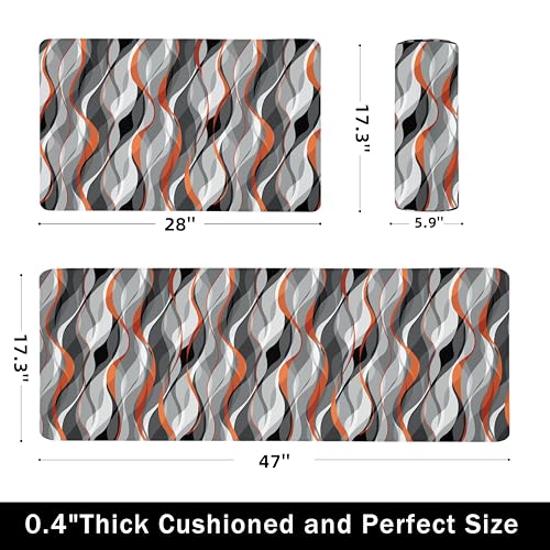Kitchen Mats for Floor Modern Abstract kitchen rugs Grey and Orange Stripe Anti Fatigue Kitchen Mats Waterproof Floor Mats Cushioned Non (1295.5 sq inches)