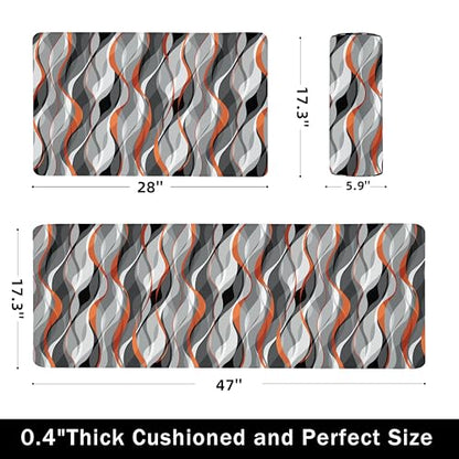 Kitchen Mats for Floor Modern Abstract kitchen rugs Grey and Orange Stripe Anti Fatigue Kitchen Mats Waterproof Floor Mats Cushioned Non (1295.5 sq inches)