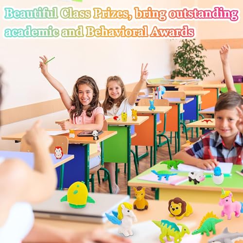 150Pcs Animal Erasers Kids Desk Pets Pencil Erasers 3D Puzzle Bulk Mini Animal Food Eraser Toys Fun Cute Eraser for Classroom Rewards (150 Count)