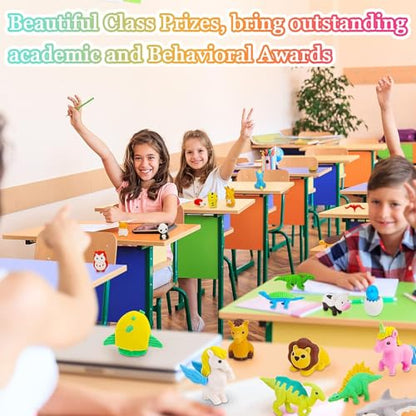150Pcs Animal Erasers Kids Desk Pets Pencil Erasers 3D Puzzle Bulk Mini Animal Food Eraser Toys Fun Cute Eraser for Classroom Rewards (150 Count)