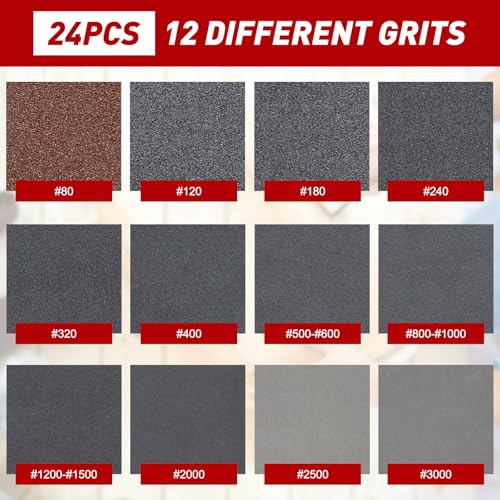 24 PCS Sanding Sponge Block 400 Grit Wet Dry Sandpaper for Wood Metal