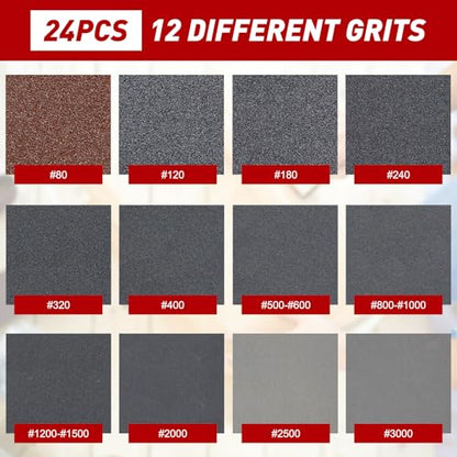 24 PCS Sanding Sponge Block 400 Grit Wet Dry Sandpaper for Wood Metal