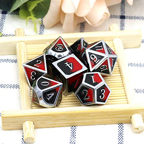 Metal DND Dice Set Silver Red Black Enamel Vampire D&D Dice with Leather Dice Bag Compatible with Dungeons and Dragons TTRPG Gift for DND Lovers Players Masters