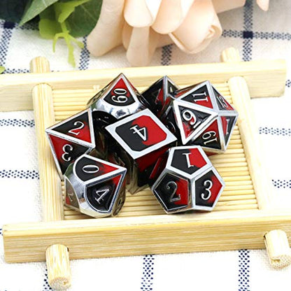 Metal DND Dice Set Silver Red Black Enamel Vampire D&D Dice with Leather Dice Bag Compatible with Dungeons and Dragons TTRPG Gift for DND Lovers Players Masters