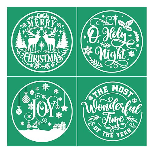 Silk Screen Transfers Joy Merry Christmas Silk Screen Stencils Holy Night Adhesive Stencils for Painting on Canvas