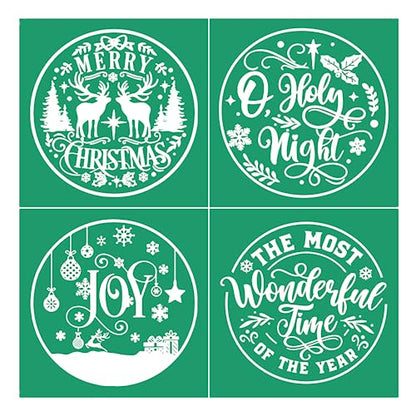 Silk Screen Transfers Joy Merry Christmas Silk Screen Stencils Holy Night Adhesive Stencils for Painting on Canvas
