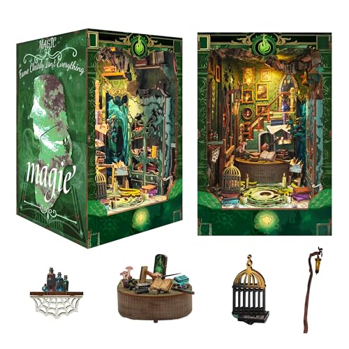 DIY Book Nook Kit 3D Wooden Puzzle DIY Miniature House Kit Magic Dollhouse Tiny House Bookshelf Dollhouse for Adults with LED Light