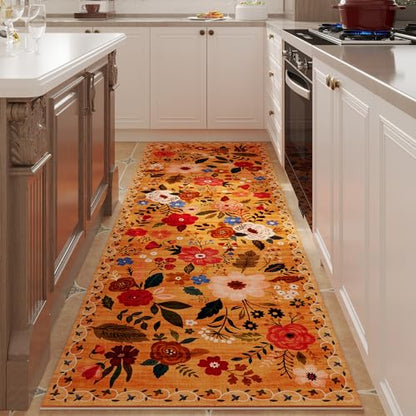 Runner Rug for Hallways Kitchen Rug Non Slip 2'6''x8' Washable Runner Rugs with Rubber Backing Soft Floral Carpet Runner for Hallways