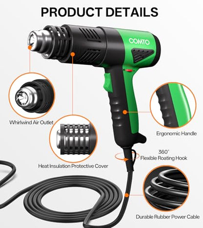 Heat Gun 1800W Variable Temperature Hot Air Gun with 4 Nozzles
